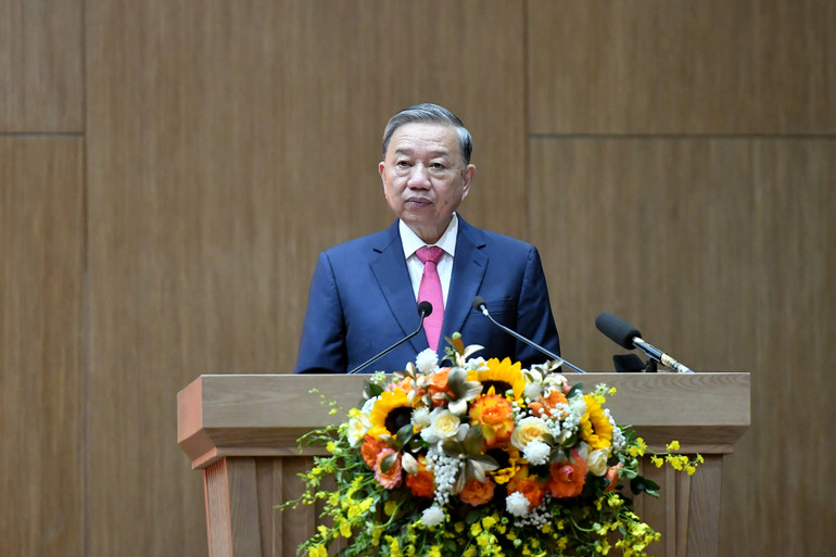 Tổng Bí thư Tô Lâm phát biểu tại hội nghị. (Ảnh: ĐĂNG KHOA) Tổng Bí thư Tô Lâm phát biểu tại hội nghị. (Ảnh: ĐĂNG KHOA)