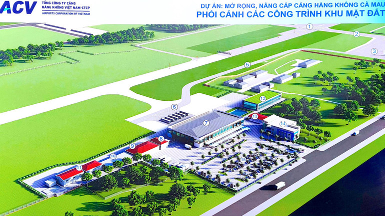 Phối cảnh các công trình khu mặt đất Dự án mở rộng, nâng cấp Cảng Hàng không Cà Mau.