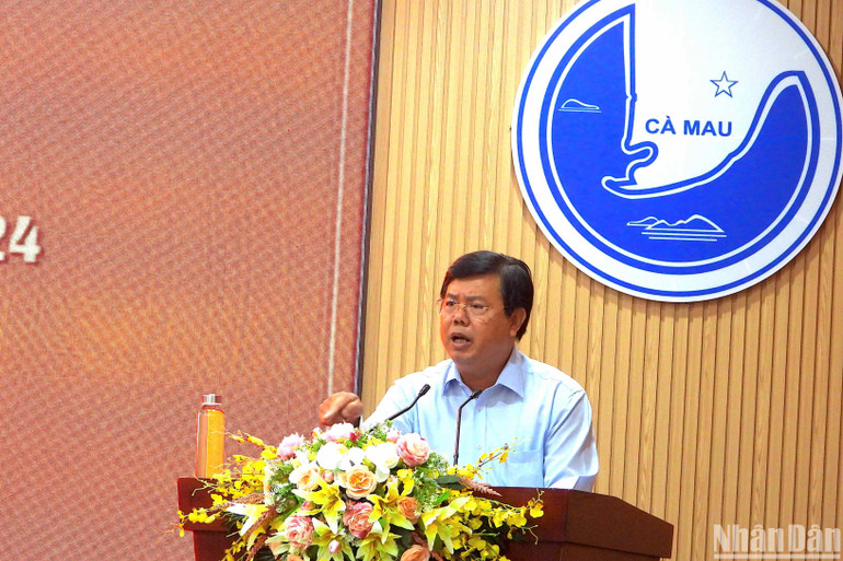 Ủy viên Trung ương Đảng, Bí thư Tỉnh ủy Cà Mau Nguyễn Tiến Hải phát biểu chỉ đạo tại hội nghị.