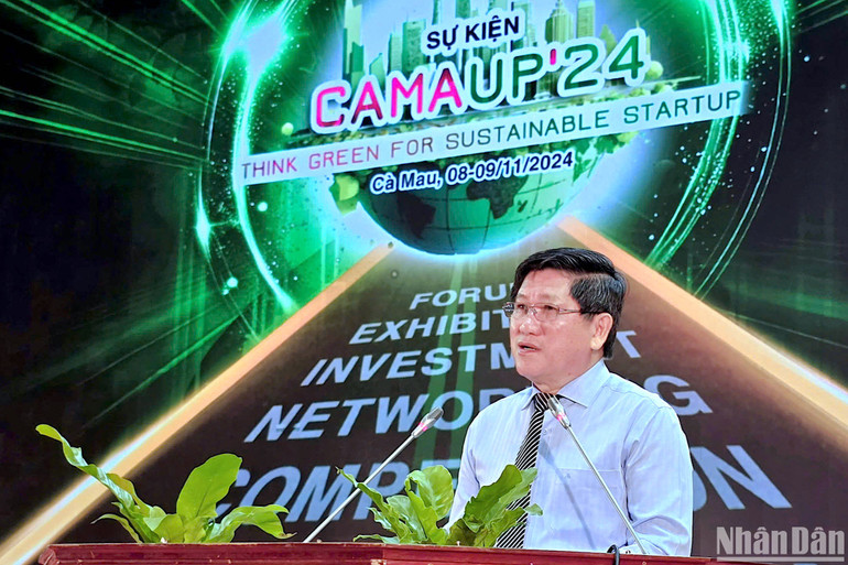Phó Chủ tịch Ủy ban nhân dân tỉnh Cà Mau Lê Văn Sử phát biểu tại khai mạc sự kiện CamaUP’24.
