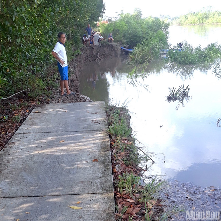 Sạt lở đất làm hư hỏng đường giao thông ở xã Thanh Tùng (huyện Đầm Dơi, tỉnh Cà Mau) vào tối 24/5.