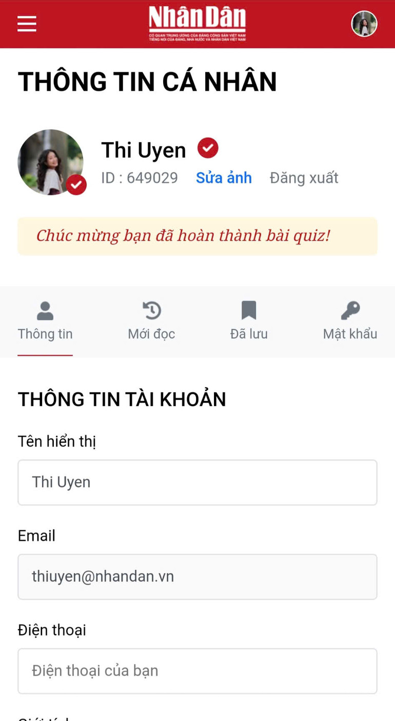 Email đăng ký tài khoản và ID người dùng trên nhandan.vn) Email đăng ký tài khoản và ID người dùng trên nhandan.vn)