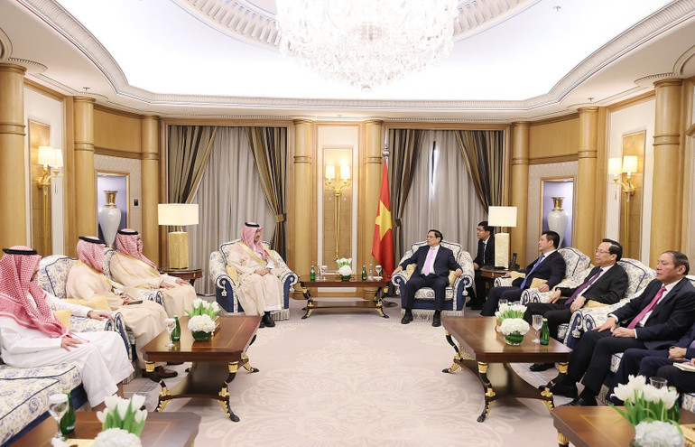 Toàn cảnh buổi tiếp của Thủ tướng tiếp Giám đốc điều hành Quỹ Phát triển Saudi Arabia.