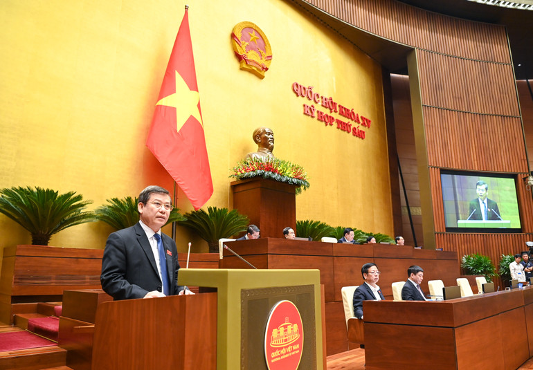 Viện trưởng Viện Kiểm sát nhân dân tối cao Lê Minh Trí báo cáo trước Quốc hội. (Ảnh: Duy Linh)