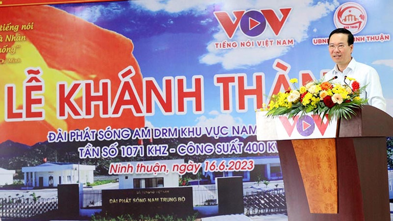 Chủ tịch nước Võ Văn Thưởng phát biểu chỉ đạo tại Lễ khánh thành Đài phát sóng khu vực Nam Trung Bộ.