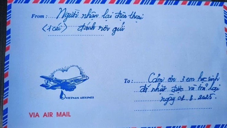 Thư cảm ơn ba em học sinh của người nhận lại tài sản bị đánh rơi.