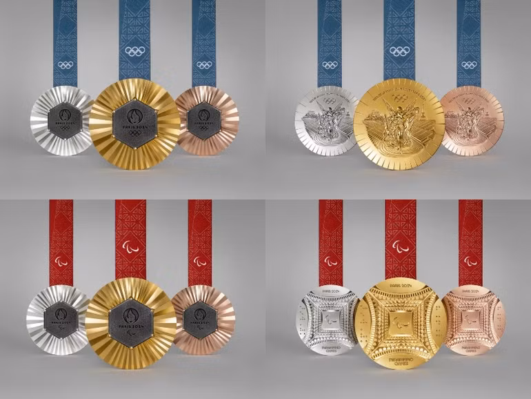 Mặt trước và mặt sau của huy chương hai Thế vận hội Olympic và Paralympic Paris 2024. (Ảnh: Paris2024)