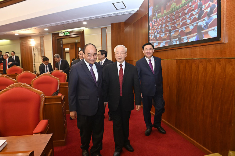 Tổng Bí thư Nguyễn Phú Trọng và các đồng chí lãnh đạo Đảng, Nhà nước dự Hội nghị.