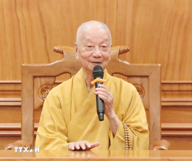 Hòa thượng Pháp chủ Giáo hội Phật giáo Việt Nam tiếp trưởng các đoàn dự Đại lễ Vesak ảnh 1