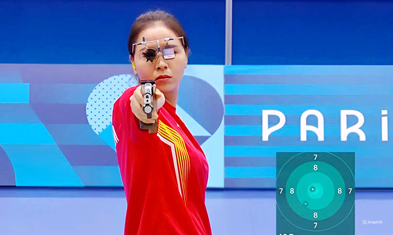 Thu Vinh thi đấu tại Olympic Paris 2024. (Ảnh chụp màn hình)