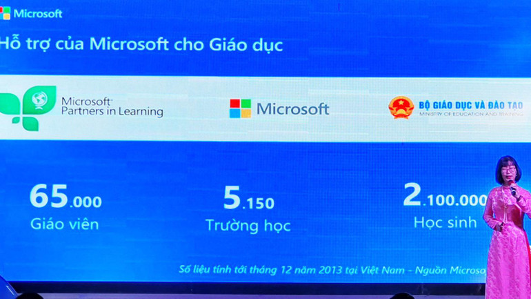 Bà Nguyễn Hồng Minh, Quản lý chương trình Giáo dục Microsoft Việt Nam, báo cáo chủ đề “Microsoft với Đổi mới sáng tạo Giáo dục Việt Nam”.