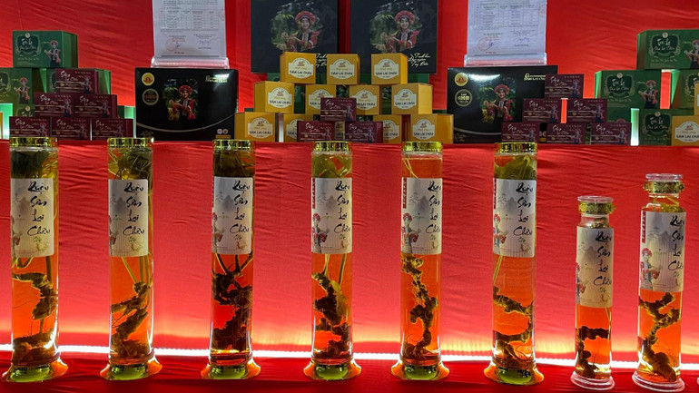 Sản phẩm chế biến từ sâm Lai Châu tại Hội chợ khá phong phú nhiều chủng loại. Sản phẩm chế biến từ sâm Lai Châu tại Hội chợ khá phong phú nhiều chủng loại.