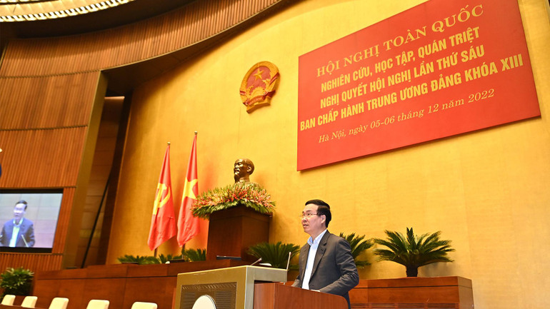 Đồng chí Võ Văn Thưởng, Ủy viên Bộ Chính trị, Thường trực Ban Bí thư phát biểu chỉ đạo hội nghị. (Ảnh: ĐĂNG KHOA)