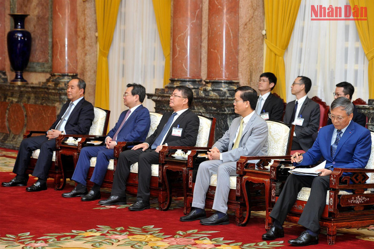 Đoàn đại biểu Việt Nam tại buổi tiếp.