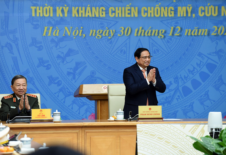 Thủ tướng Phạm Minh Chính dự buổi gặp mặt thân mật Đoàn đại biểu các nhân chứng lịch sử của lực lượng Công an nhân dân.