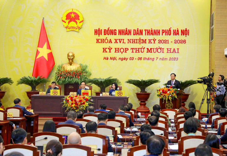 Quang cảnh phiên khai mạc Kỳ họp thứ 12, Hội đồng nhân dân thành phố Hà Nội khóa 16. (Ảnh: Duy Linh) Quang cảnh phiên khai mạc Kỳ họp thứ 12, Hội đồng nhân dân thành phố Hà Nội khóa 16. (Ảnh: Duy Linh)