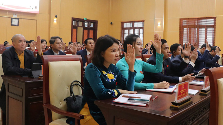 Các đại biểu biểu quyết thông qua Dự thảo Nghị quyết.