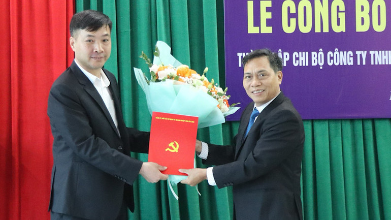 Lãnh đạo Đảng ủy Khối các cơ quan và doanh nghiệp tỉnh trao Quyết định thành lập chi bộ Công ty trách nhiệm hữu hạn Sản xuất và Thương mại D.T.H.