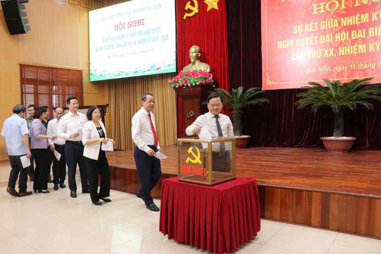 Các đại biểu bỏ phiếu tín nhiệm Ban Thường vụ Tỉnh ủy.