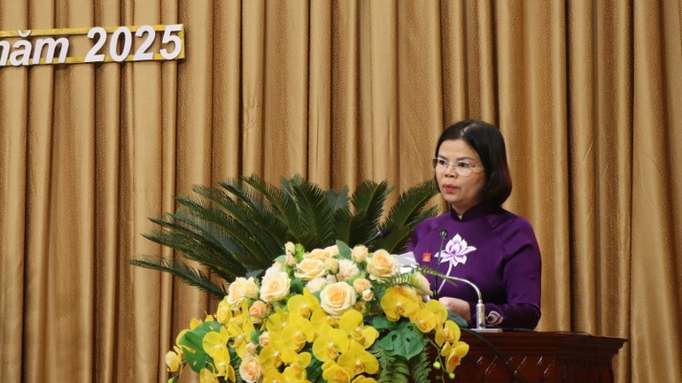 Đồng chí Nguyễn Hương Giang, Phó Bí thư Thường trực Tỉnh ủy, Chủ tịch Hội đồng nhân dân tỉnh Bắc Ninh phát biểu.