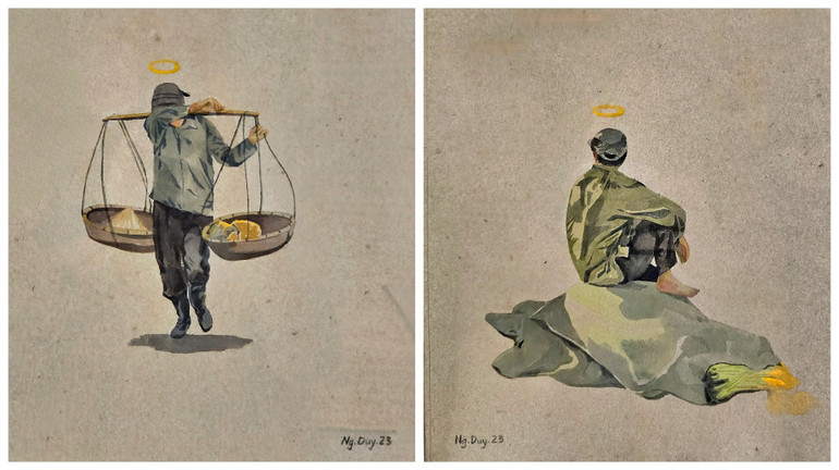 Một số tác phẩm được trưng bày của họa sĩ trẻ Nguyễn Duy Đạt. (Ảnh: MINH DUY)