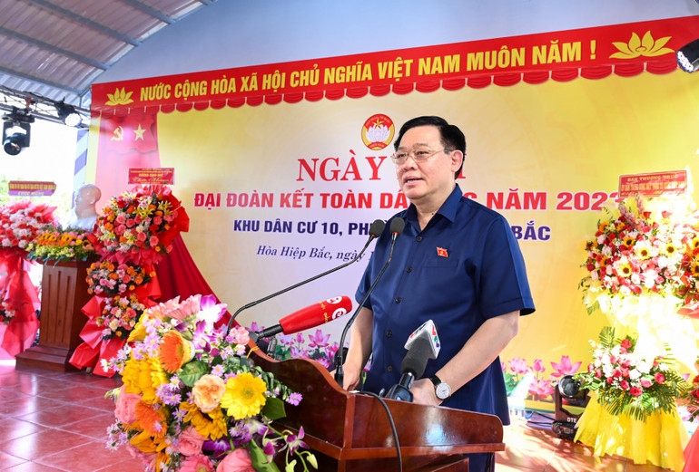 Chủ tịch Quốc hội Vương Đình Huệ phát biểu tại Ngày hội Đại đoàn kết.