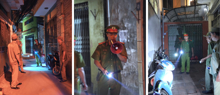 Thường xuyên có những phương tiện nằm "hớ hênh" trên đường. Khi đó, tổ tuần tra sẽ gọi loa nhắc nhở người dân di chuyển phương tiện vào nhà. Thường xuyên có những phương tiện nằm "hớ hênh" trên đường. Khi đó, tổ tuần tra sẽ gọi loa nhắc nhở người dân di chuyển phương tiện vào nhà.