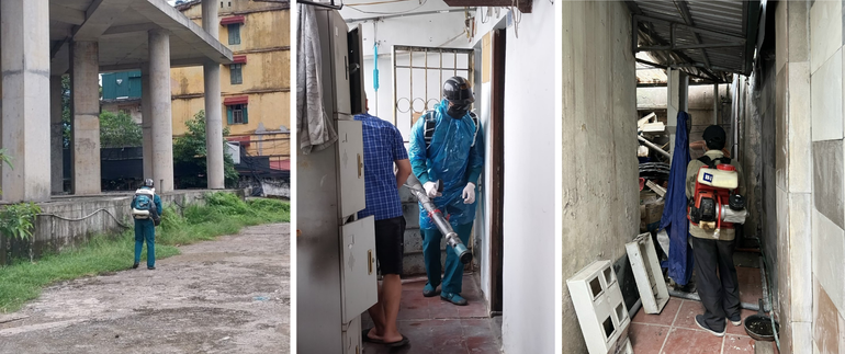 Phường Giảng Võ (quận Ba Đình) ra quân thực hiện vệ sinh môi trường, diệt bọ gậy.