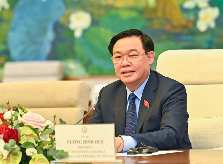 Chủ tịch Quốc hội Vương Đình Huệ phát biểu tại buổi tiếp.