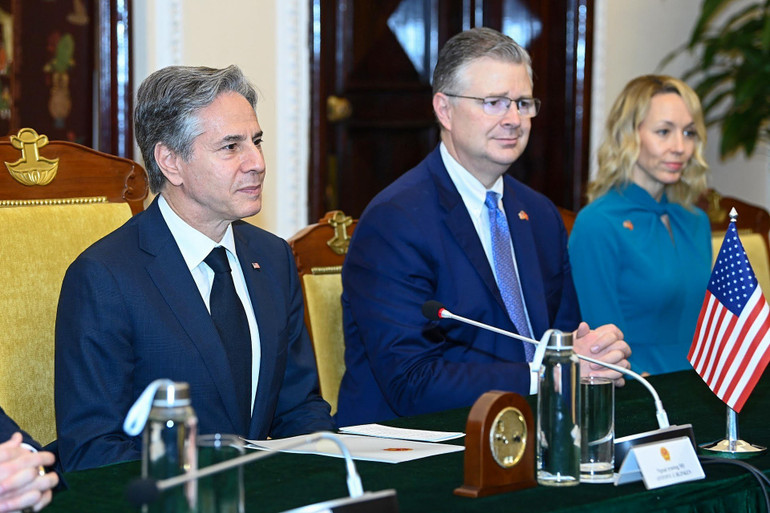 Bộ trưởng Ngoại giao Hoa Kỳ Antony Blinken phát biểu tại buổi hội đàm.