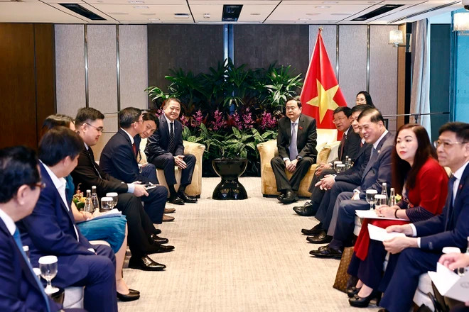 Chủ tịch Quốc hội Trần Thanh Mẫn tiếp ông Kevin Chng, Giám đốc Tài chính Tập đoàn Keppel. (Ảnh: TTXVN)