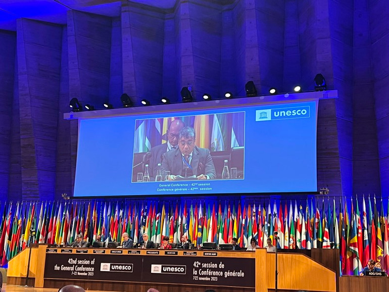 Tham dự phiên họp có Thứ trưởng Ngoại giao Hà Kim Ngọc; Thứ trưởng Thường trực Y tế Đỗ Xuân Tuyên; Phó Chủ tịch Ủy ban nhân dân tỉnh Hà Tĩnh Trần Báu Hà; Đại sứ Lê Thị Hồng Vân, Trưởng phái đoàn đại diện thường trực của Việt Nam bên cạnh UNESCO; đại diện tỉnh Hưng Yên, Ủy ban Quốc gia UNESCO Việt Nam. (Ảnh: KHẢI HOÀN)