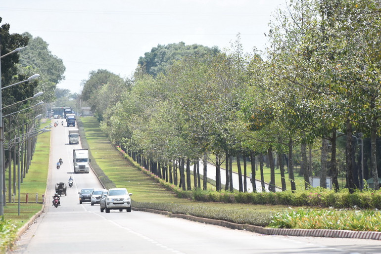 Đường vào Khu công nghiệp Amata, thành phố Biên Hòa với nhiều cây xanh.
