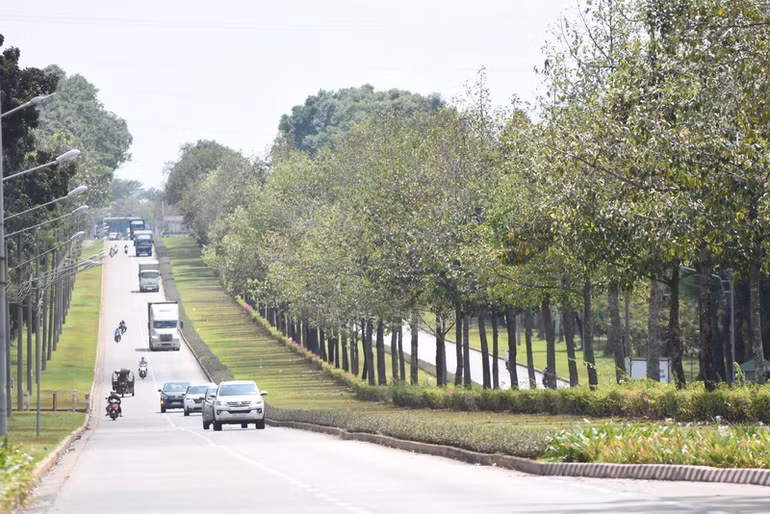 Đường vào Khu công nghiệp Amata, thành phố Biên Hòa với nhiều cây xanh. Đường vào Khu công nghiệp Amata, thành phố Biên Hòa với nhiều cây xanh.
