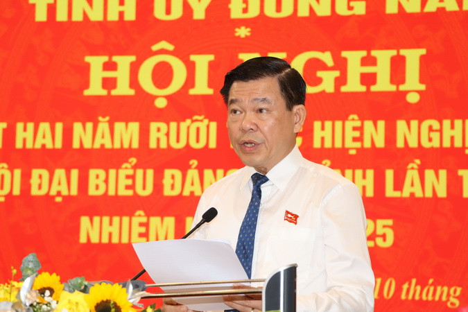 Bí thư Tỉnh ủy Đồng Nai Nguyễn Hồng Lĩnh phát biểu tại hội nghị.