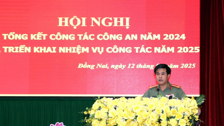 Đại tá Nguyễn Đức Hải, Giám đốc Công an tỉnh Đồng Nai phát biểu tại hội nghị. Đại tá Nguyễn Đức Hải, Giám đốc Công an tỉnh Đồng Nai phát biểu tại hội nghị.