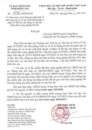 Văn bản số 5592/UBND-KTN của Ủy ban nhân dân tỉnh Đồng Nai yêu cầu các đơn vị kiểm tra, xử lý sau khi Thường trực Tỉnh ủy chỉ đạo nội dung Báo Nhân Dân nêu. Văn bản số 5592/UBND-KTN của Ủy ban nhân dân tỉnh Đồng Nai yêu cầu các đơn vị kiểm tra, xử lý sau khi Thường trực Tỉnh ủy chỉ đạo nội dung Báo Nhân Dân nêu.