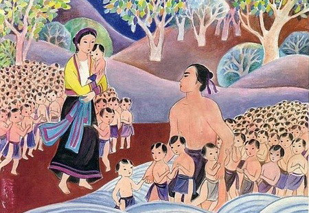 Ảnh minh họa Lạc Long Quân và Âu Cơ cùng các con.