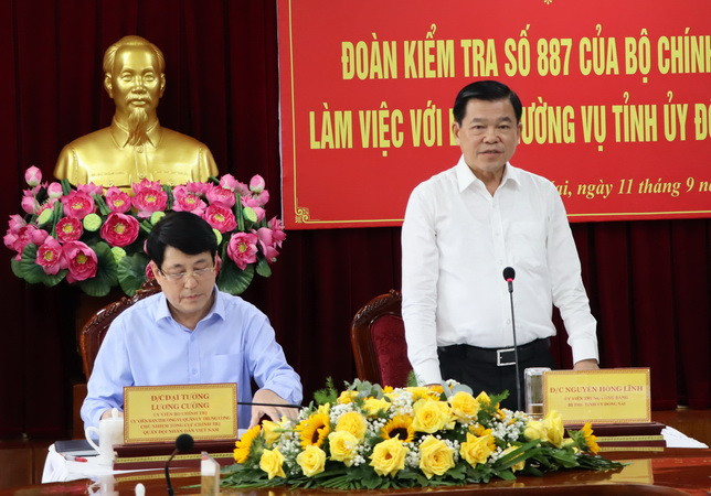 Bí thư Tỉnh ủy Đồng Nai Nguyễn Hồng Lĩnh phát biểu tại buổi kiểm tra.