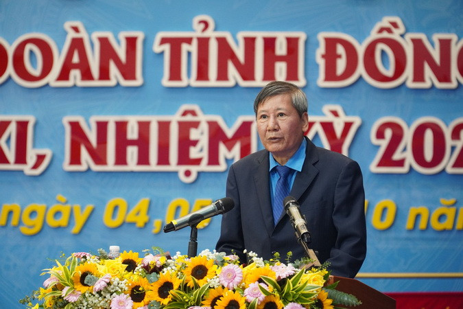 Phó Chủ tịch Thường trực Tổng Liên đoàn Lao động Việt Nam Trần Thanh Hải phát biểu chỉ đạo tại Đại hội.