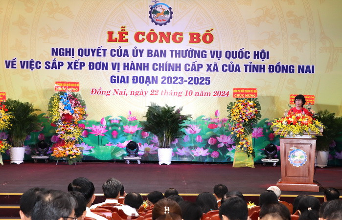 Lãnh đạo huyện Vĩnh Cửu trình bày tham luận về phương án sắp xếp trụ sở, tài sản công.