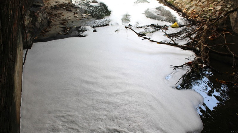 Dòng suối với bọt trắng xóa.