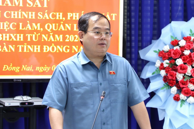 Phó Bí thư Tỉnh ủy, Trưởng Đoàn đại biểu Quốc hội tỉnh Đồng Nai Quản Minh Cường phát biểu tại buổi giám sát.