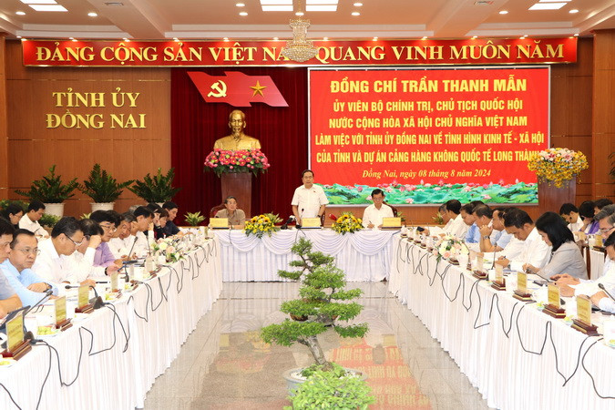 Chủ tịch Quốc hội Trần Thanh Mẫn phát biểu tại buổi làm việc với Tỉnh ủy Đồng Nai.