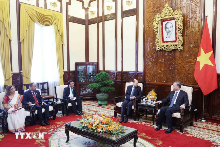 Chủ tịch nước Tô Lâm tiếp Đại sứ Cộng hòa Ấn Độ tại Việt Nam Sandeep Arya. (Ảnh: TTXVN)