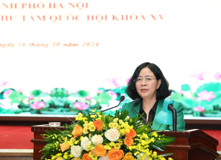 Bí thư Thành ủy Hà Nội Bùi Thị Minh Hoài phát biểu kết luận.