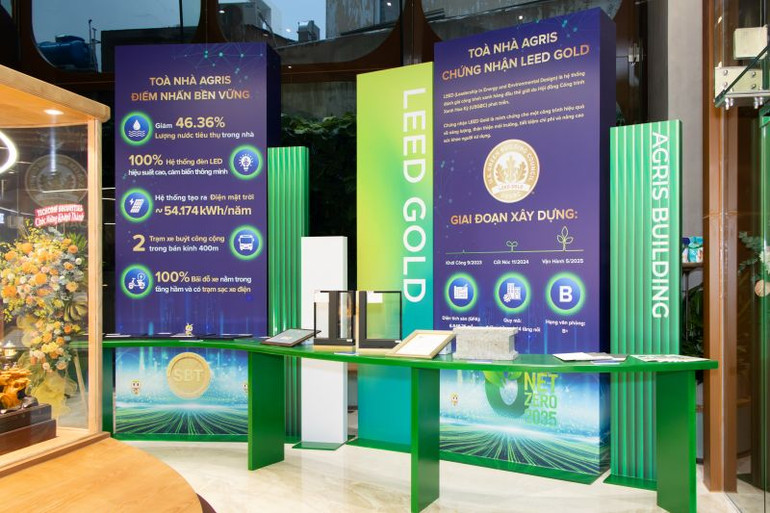 Góc chia sẻ trực quan về các tiêu chuẩn và chỉ số nổi bật giúp AgriS Building đạt chứng nhận LEED Gold, tương ứng cam kết phát triển công trình xanh theo chuẩn mực quốc tế.