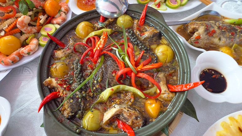 Một món ăn chế biến từ nguyên liệu thanh trà.