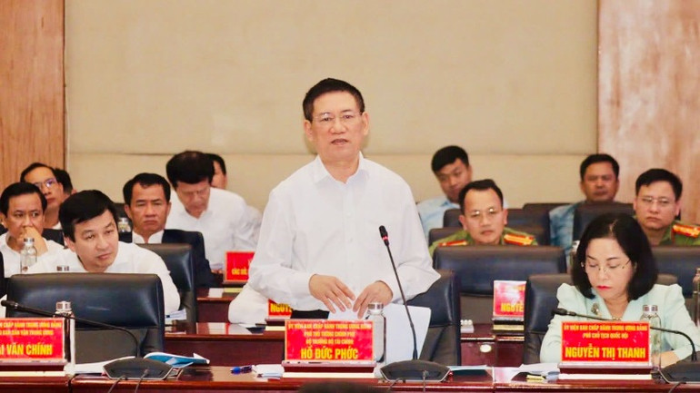 Phó Thủ tướng, Bộ trưởng Tài chính Hồ Đức Phớc phát biểu.