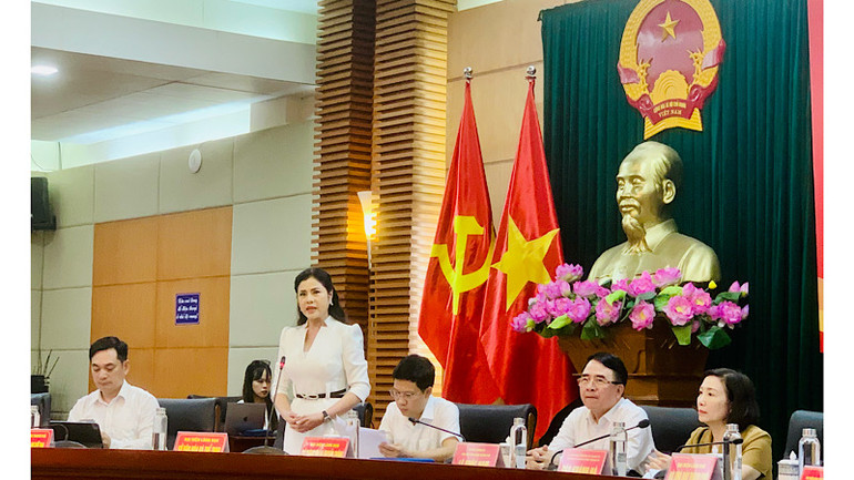 Giám đốc Sở Văn hóa-Thể thao Hải Phòng Trần Thị Hoàng Mai chia sẻ tại giao ban báo chí.